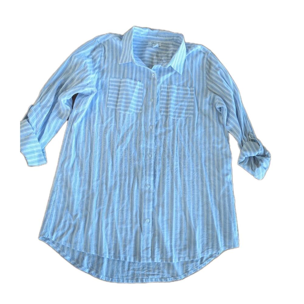Japna Vertical Stripe Woman's Size XL Long Sleeve Button Up Blouse Top Shirt